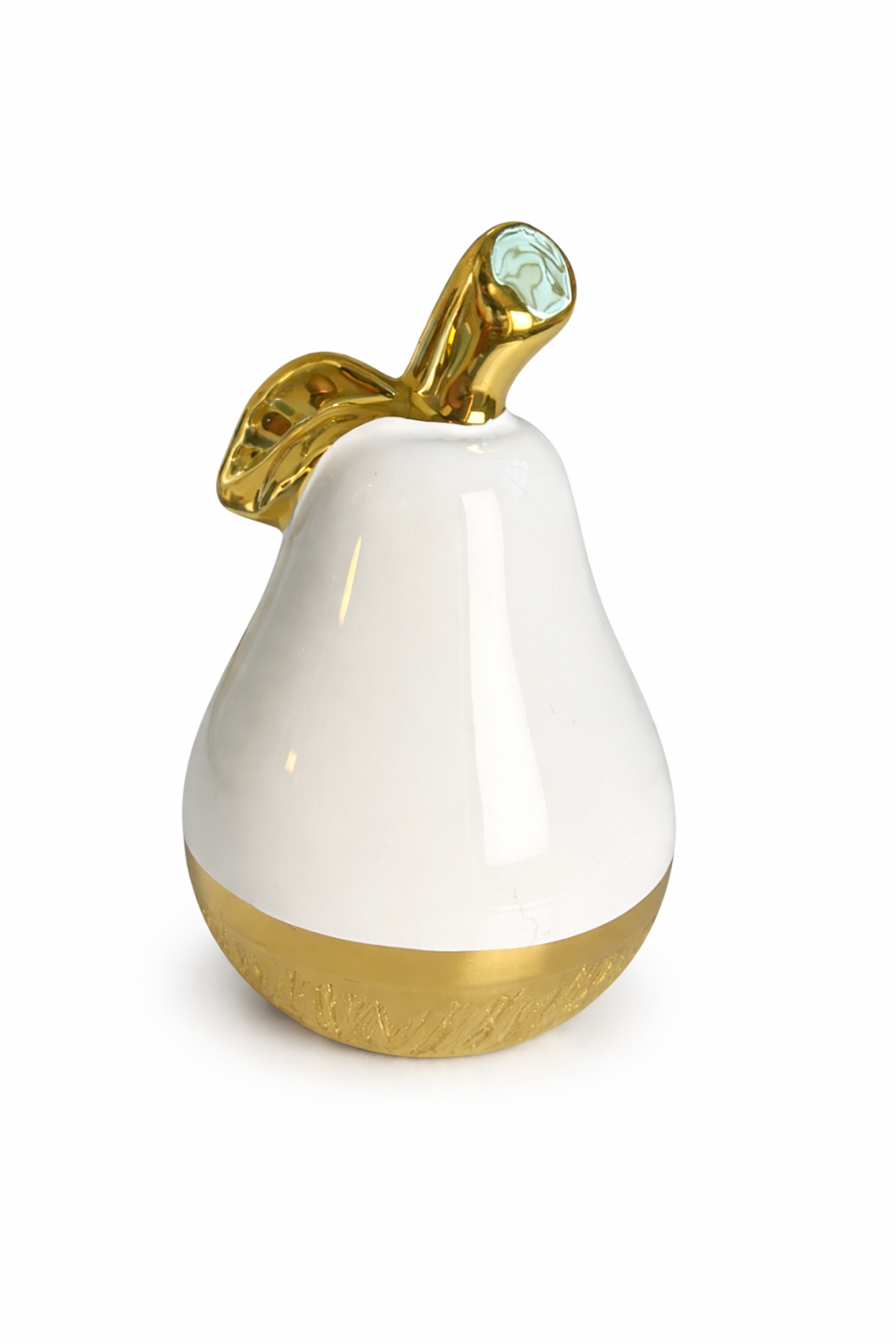 Conjunto de Esculturas Decorativas Corações e Pêras em Cerâmica Branco com Dourado