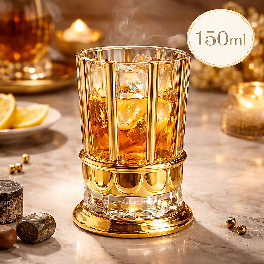 Conjunto 6 Copos Vidro Turco 150ml Dourado para Água Suco Café Elegante