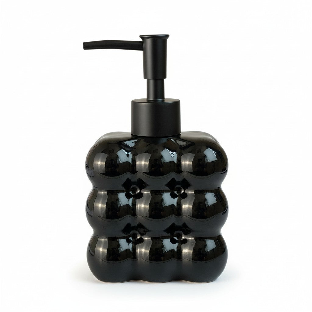 Dispenser de Vidro Preto Bolha com Bico Preto Fosco