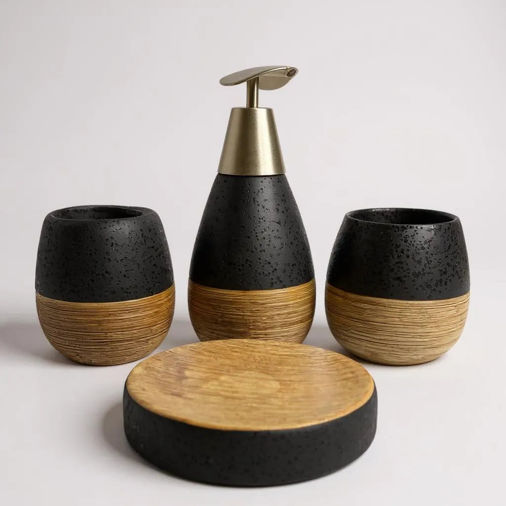 Conjunto de Banheiro Cerâmica Preto com Marrom Alidolado