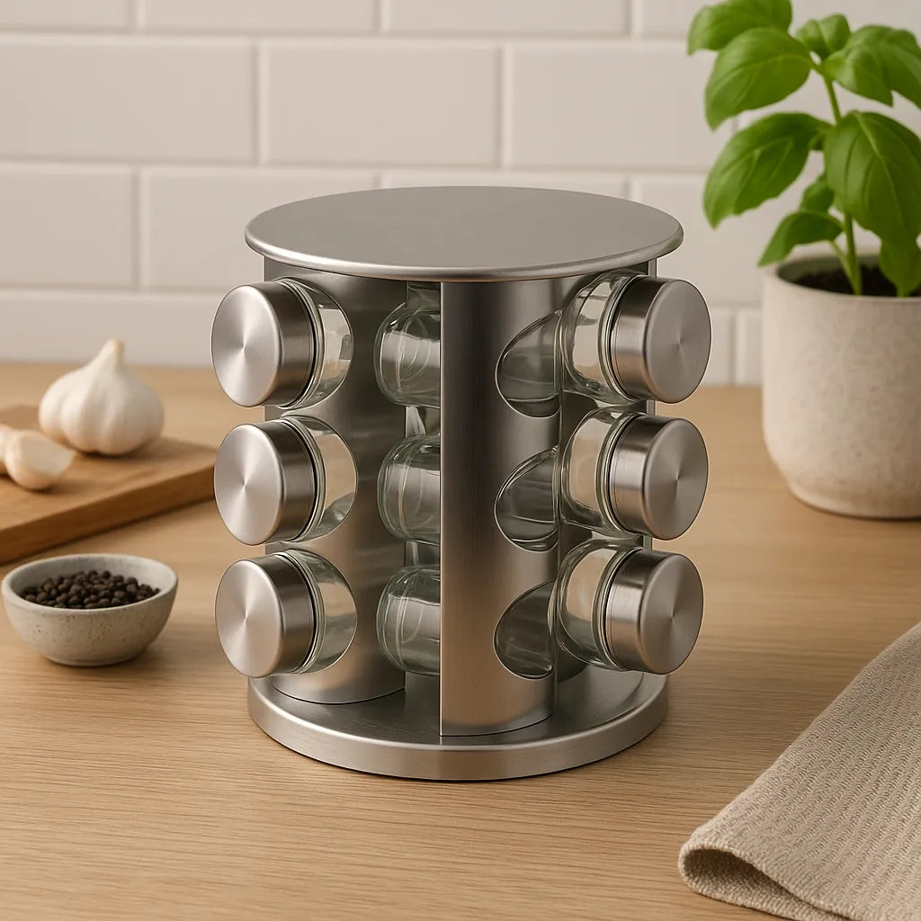 Porta Temperos Base Giratória em Inox Alidolado