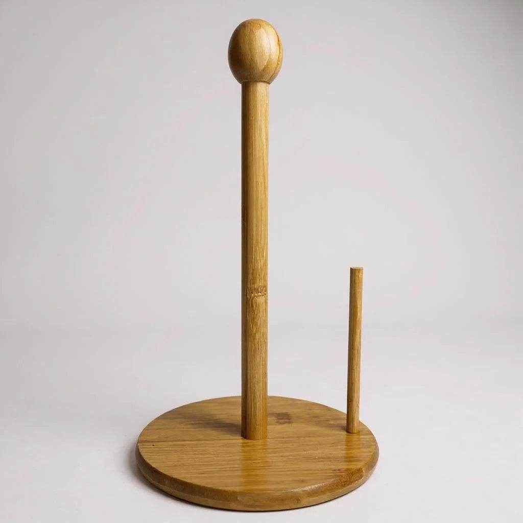 Suporte para Toalha de Papel de Bambu com Vara e Bola – 16 cm, 1 peça - Alidolado