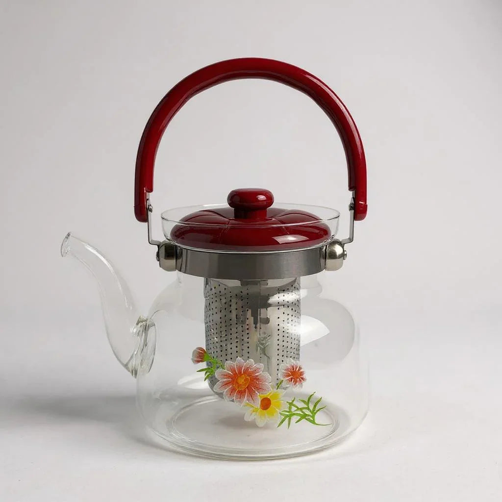 Chaleira de Vidro com Infusor e Alça Colorida 1,1L