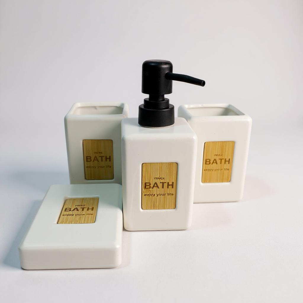 Conjunto de Banheiro Cerâmica Branco com Dourado 4 Peças Alidolado