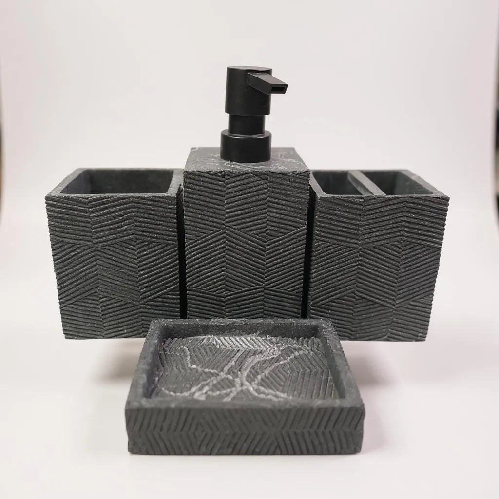 Conjunto de Acessórios para Banheiro Mármore Preto Alidolado