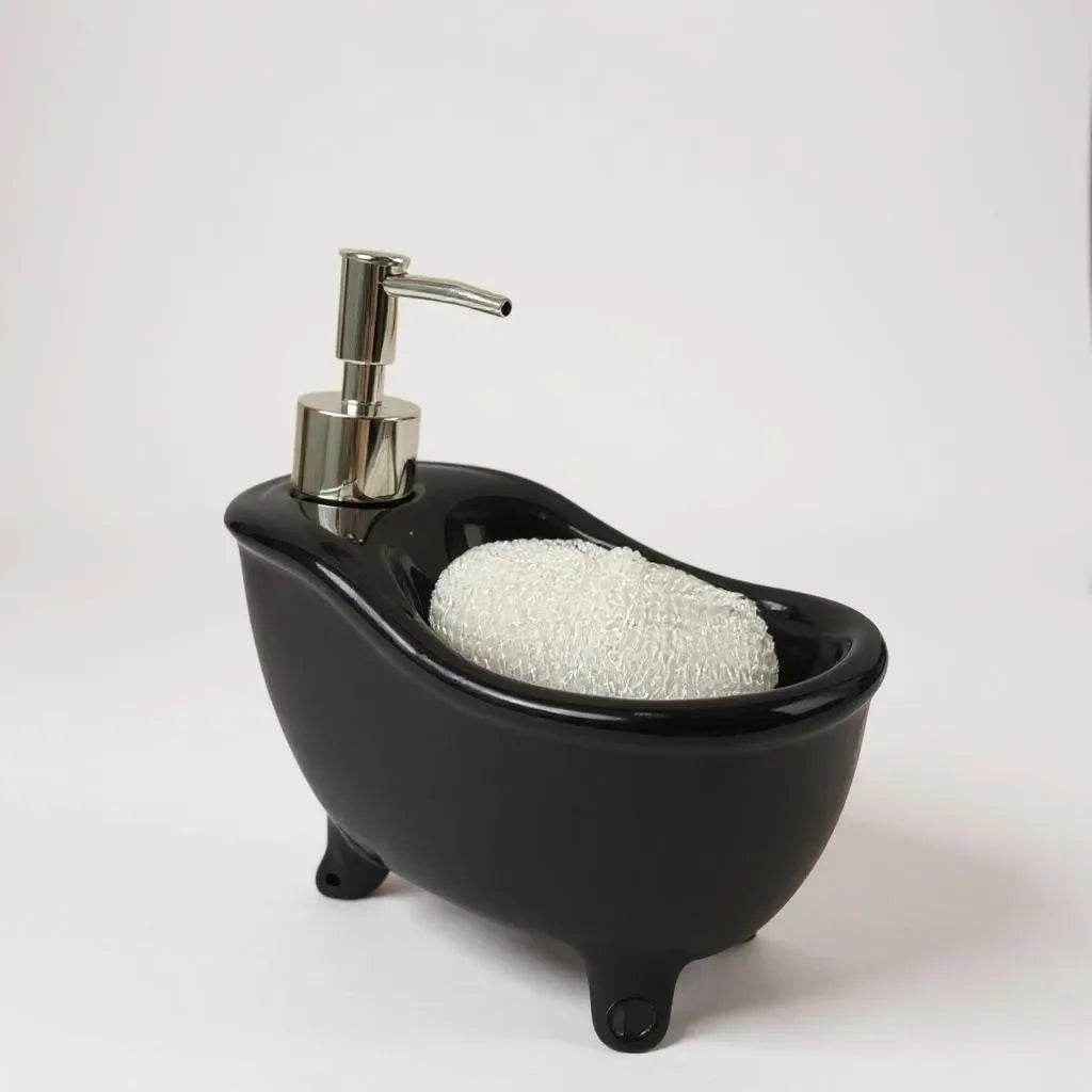 Dispenser de Sabonete Cerâmica Preto com Prata Alidolado