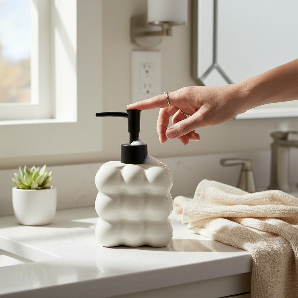 Dispenser de Vidro Preto Bolha com Bico Preto Fosco