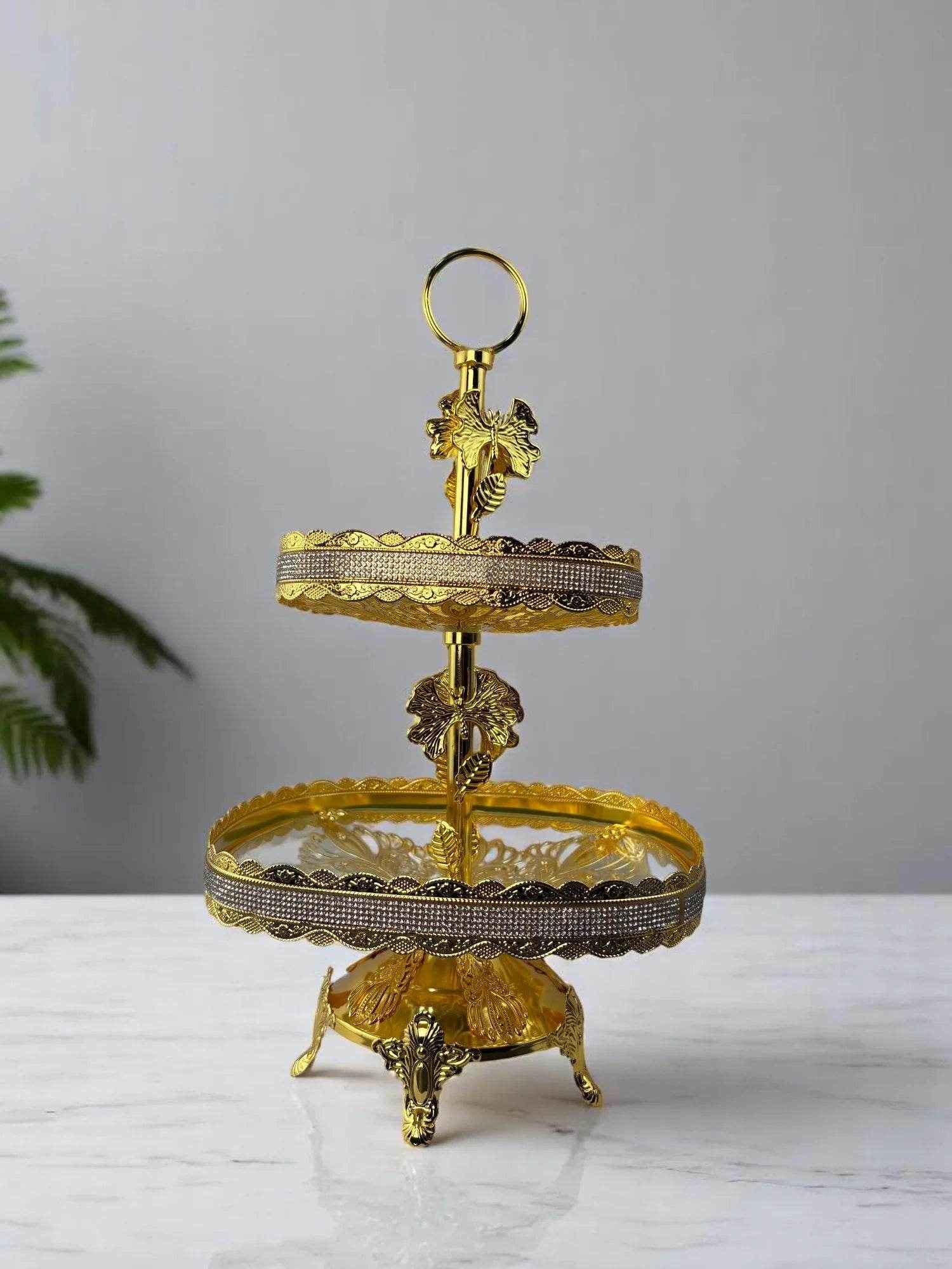 Centro de Mesa Decorativo em Vidro Dourado Alidolado