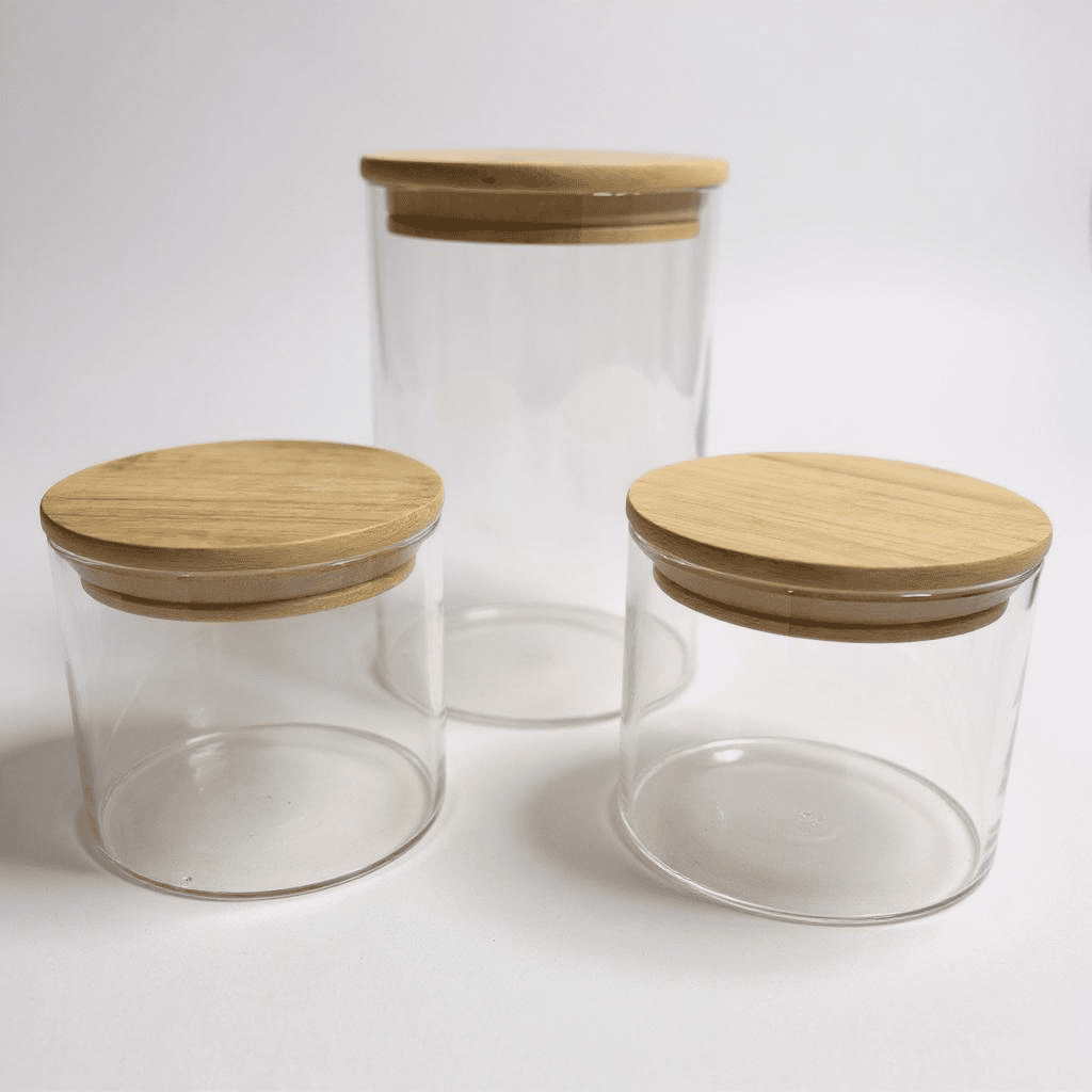 3 Potes Herméticos com Tampa de Bambu alidolado
