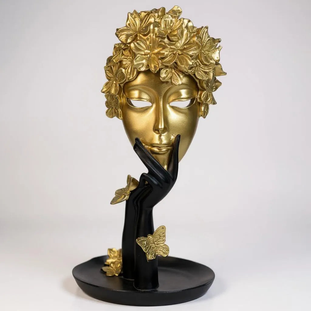 Escultura de Resina Flores e Borboletas Branco Alidolado