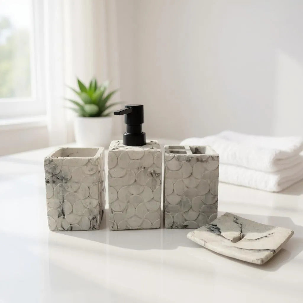 Conjunto de Acessórios para Banheiro Mármore Preto Alidolado