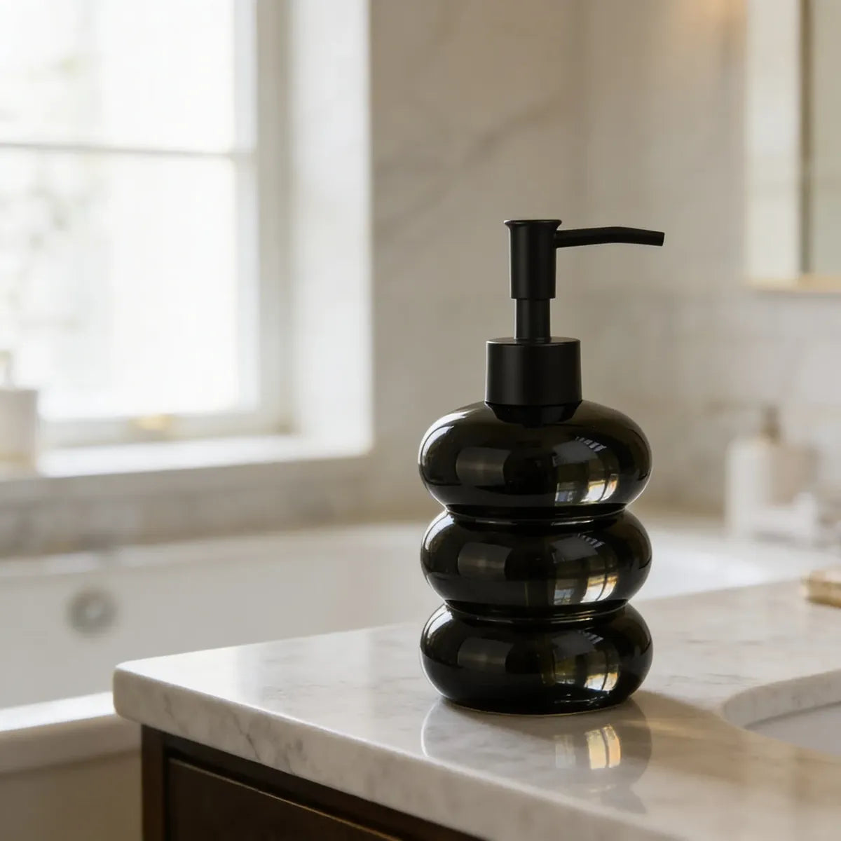 Dispenser de Vidro Branco Bolha com Bico Preto Fosco