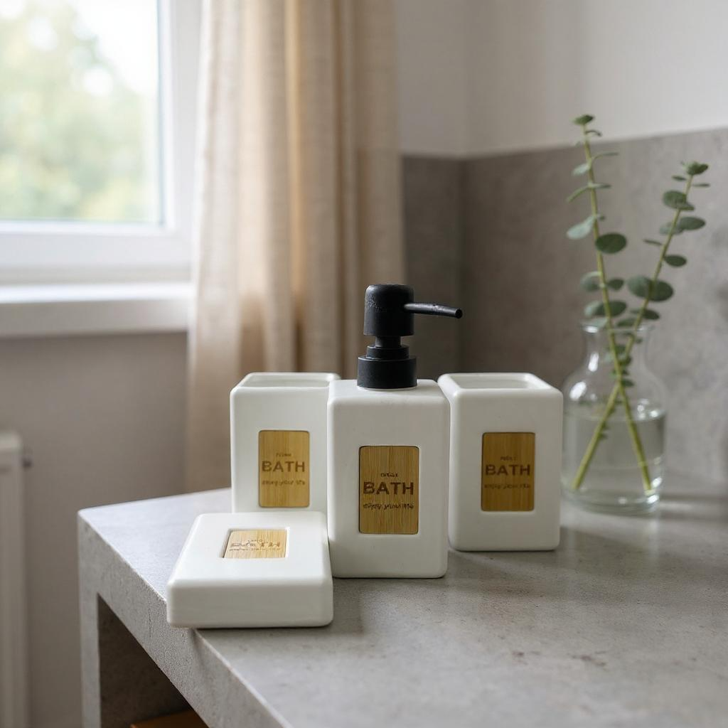 Conjunto de Banheiro Cerâmica Branco com Dourado 4 Peças Alidolado