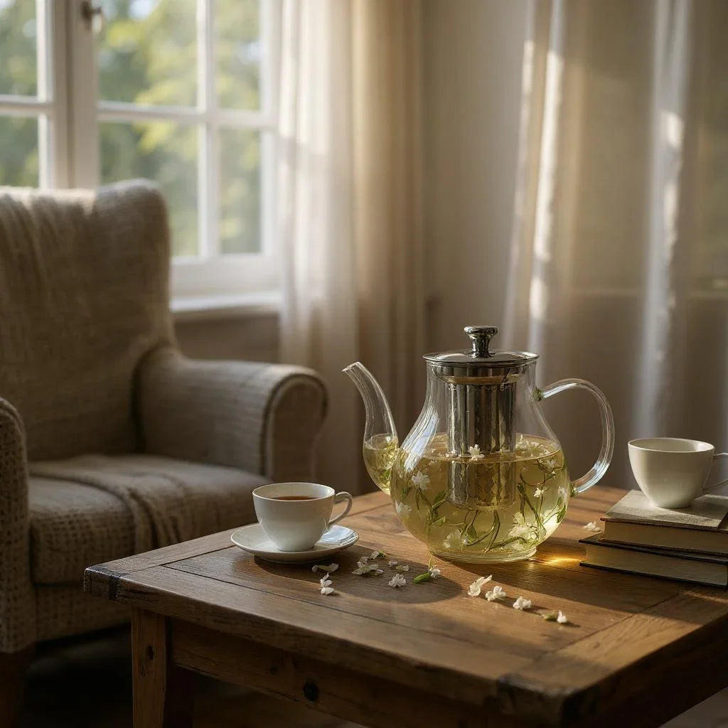 Chaleira de Vidro com Infusor Inox e Alça Decorada