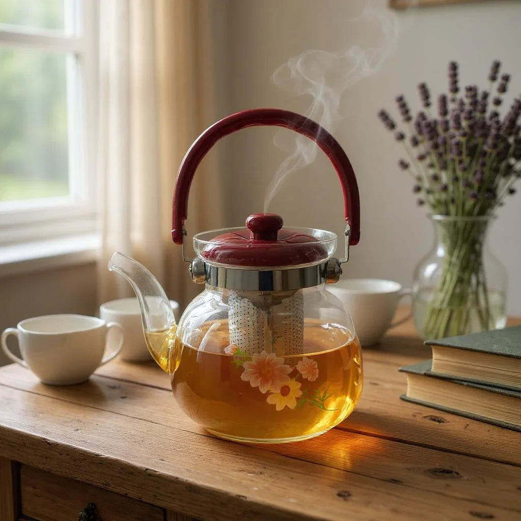 Chaleira de Vidro com Infusor e Alça Colorida 1,1L