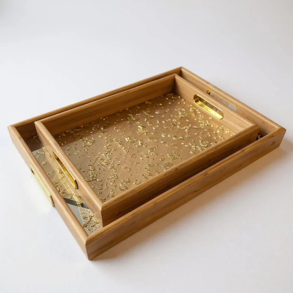 Bandeja Decorativa de Bambu Dourada Alidolado