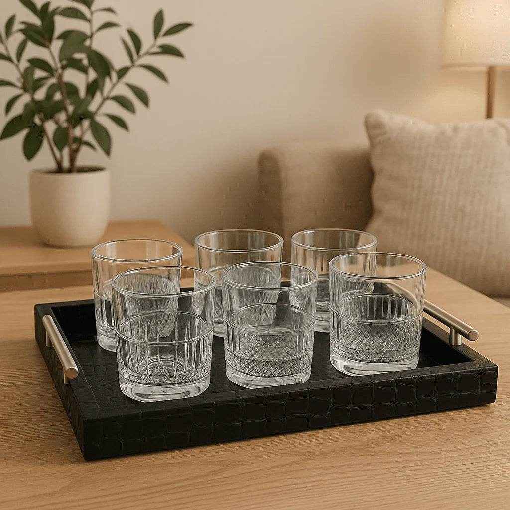 Conjunto de 6 Copos de Vidro 300ml com Detalhes Decorativos Alidolado