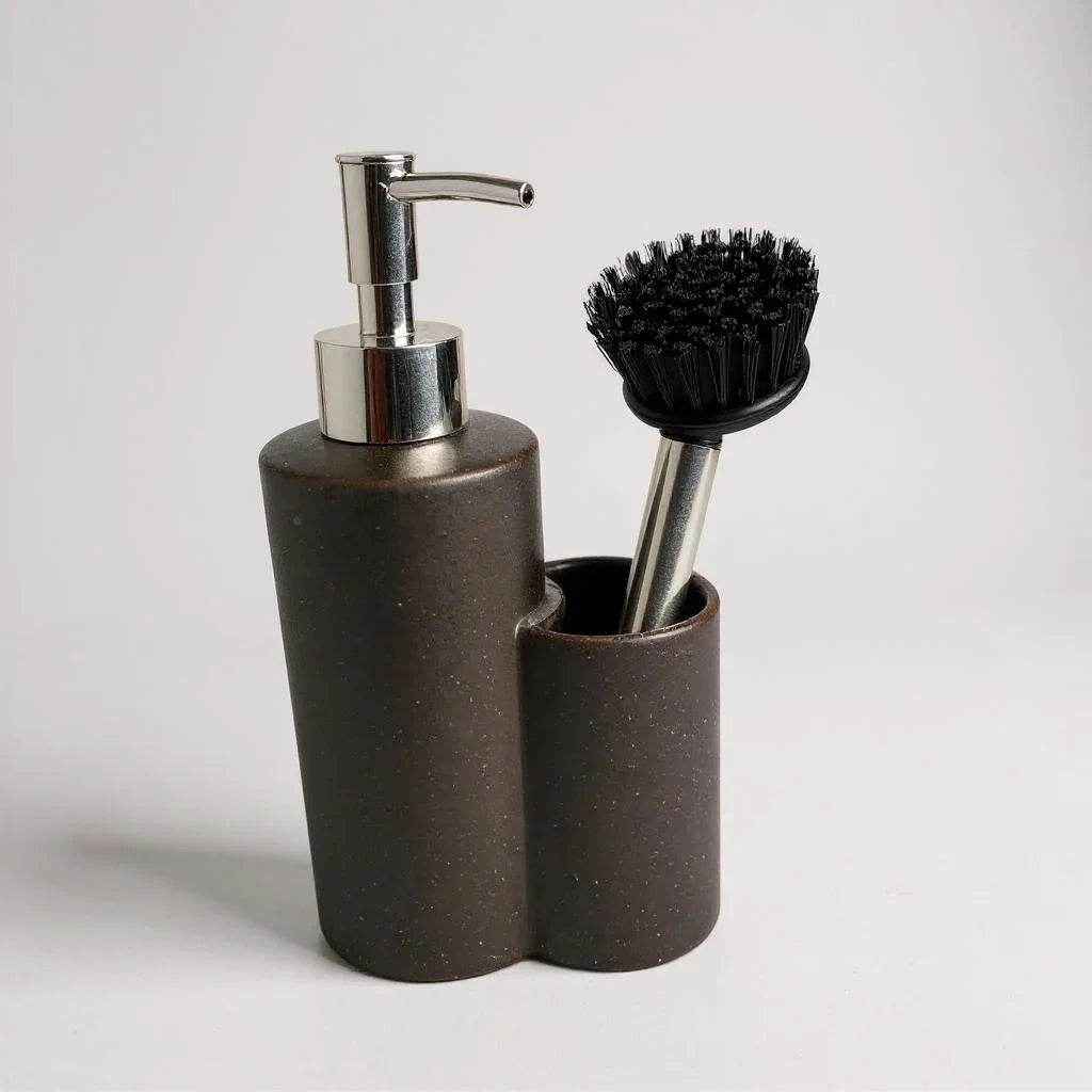 Porta Detergente com Dispenser Cerâmica e Escova Alidolado