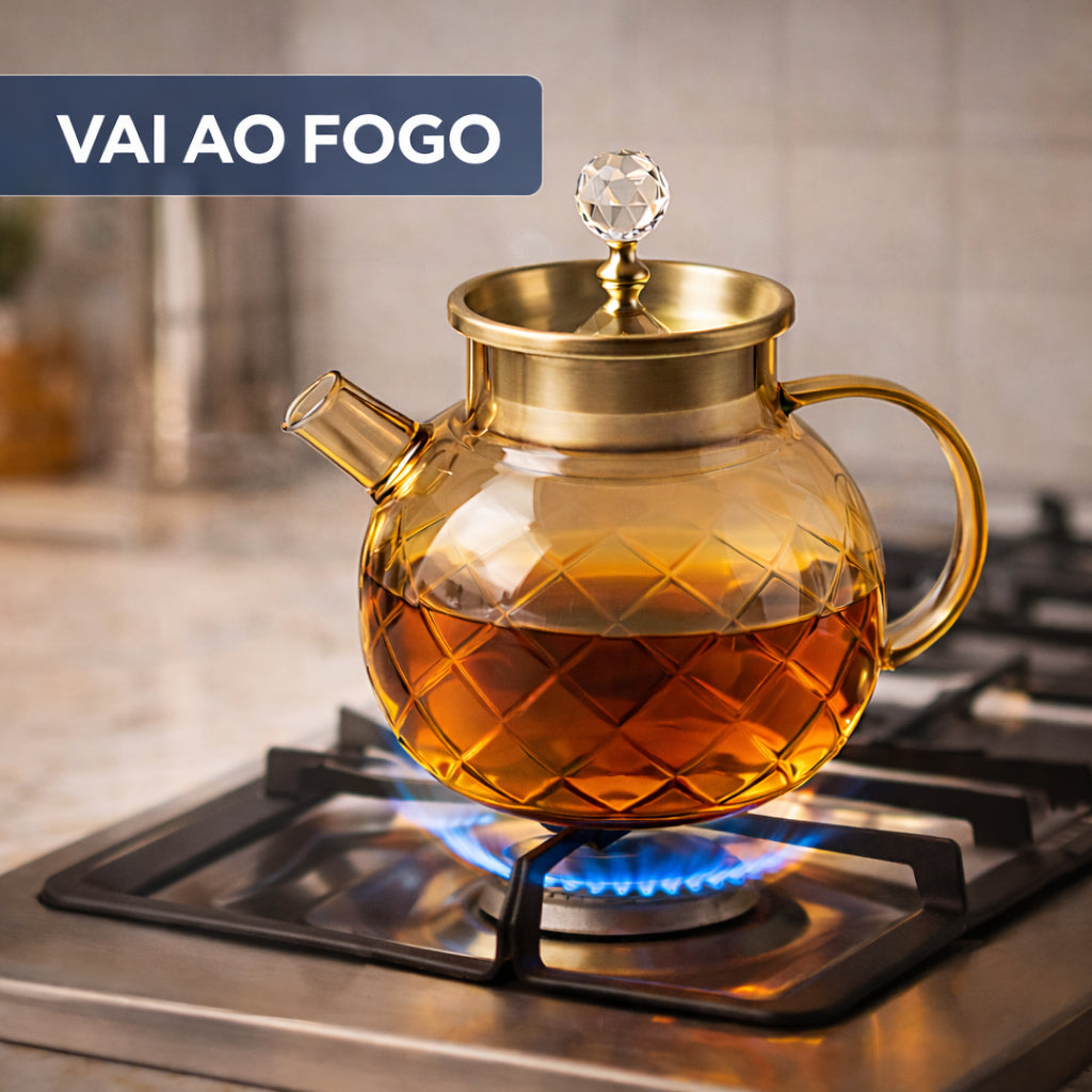 Conjunto de Chá em Vidro com Bule 1L e 6 Xícaras Transparentes