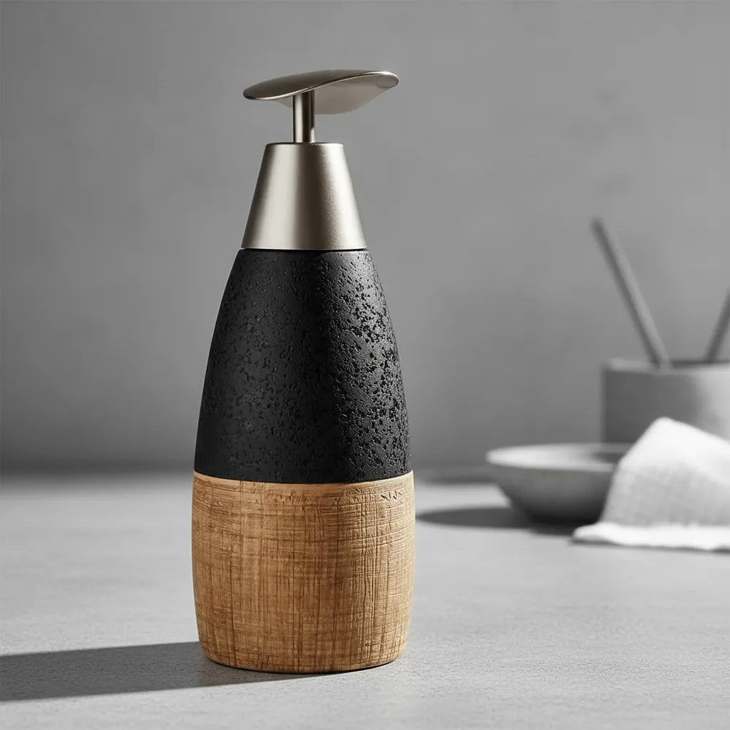 Dispenser de Cerâmica Cinza com Marrom Alidolado