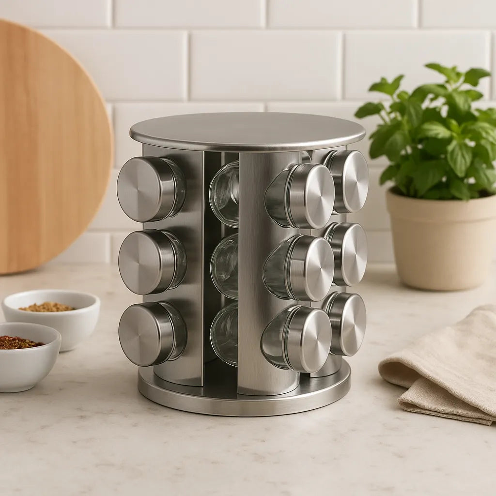 Porta Temperos Base Giratória em Inox Alidolado