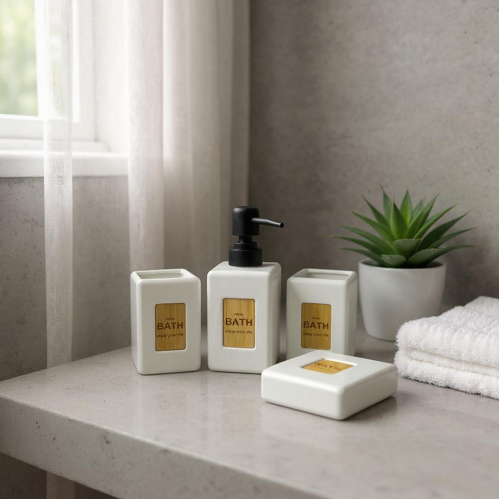 Conjunto de Banheiro Cerâmica Branco com Dourado 4 Peças Alidolado