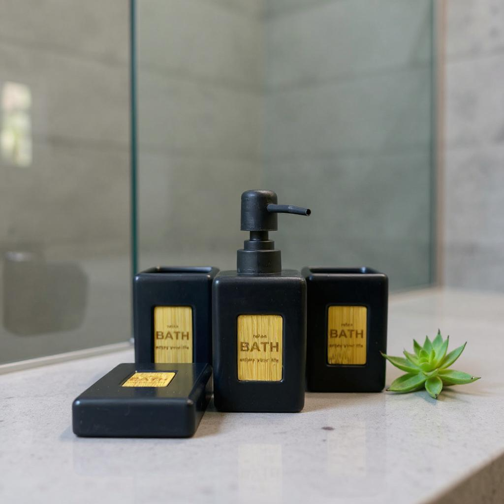 Conjunto de Banheiro Cerâmica Branco com Dourado 4 Peças Alidolado