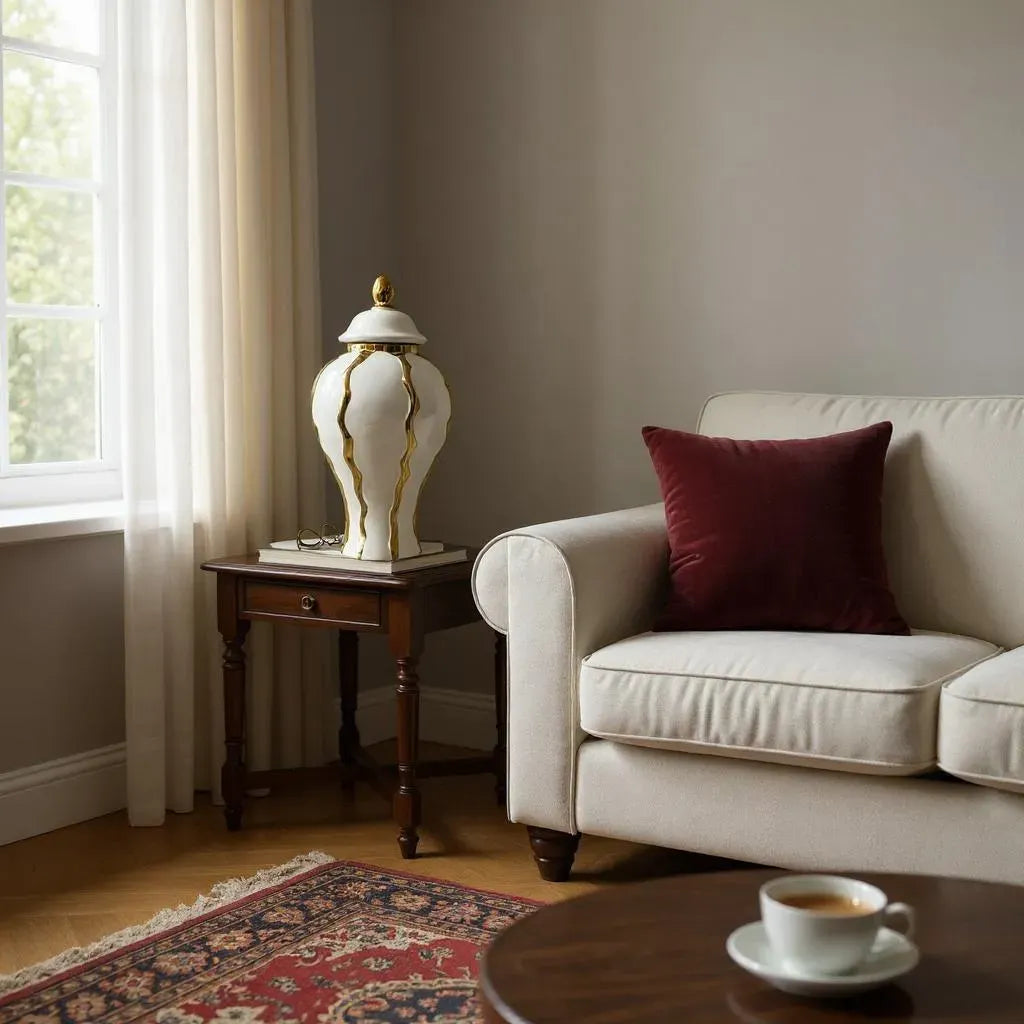 Pote Decorativo com Tampa e Detalhes Dourados Alidolado