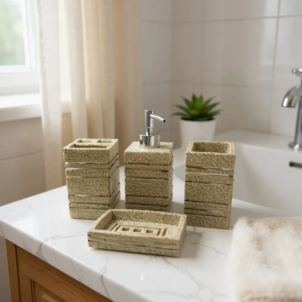 Conjunto de Acessórios para Banheiro Rustic Beige Alidolado