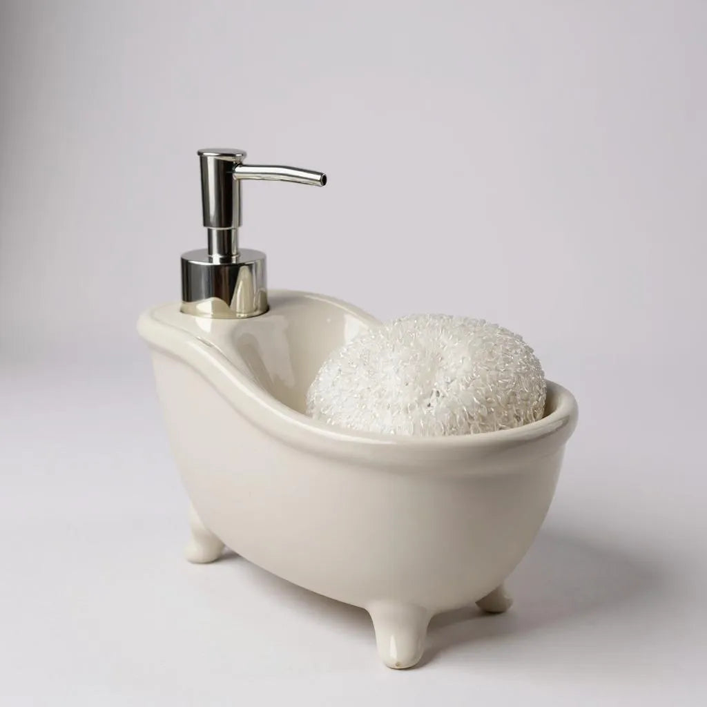 Dispenser de Sabonete Cerâmica Branco com Prata Alidolado