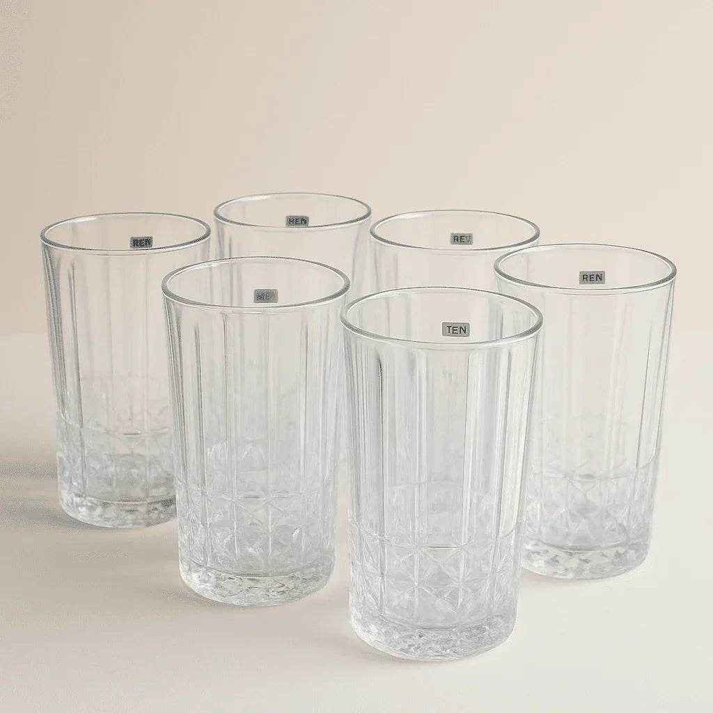 Conjunto de 6 Copos Alto de Vidro 330ml com Textura Elegante Alidolado