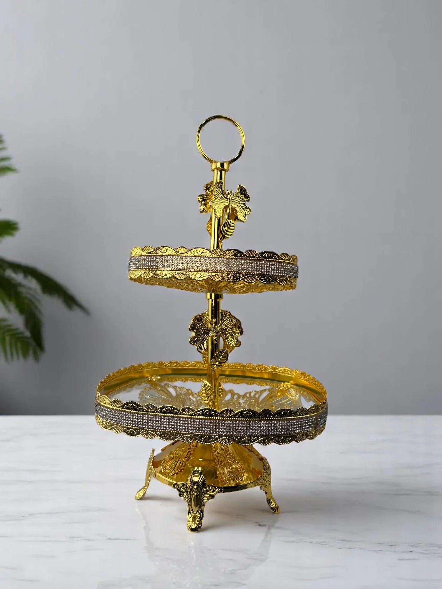 Centro de Mesa Decorativo em Vidro Dourado Alidolado