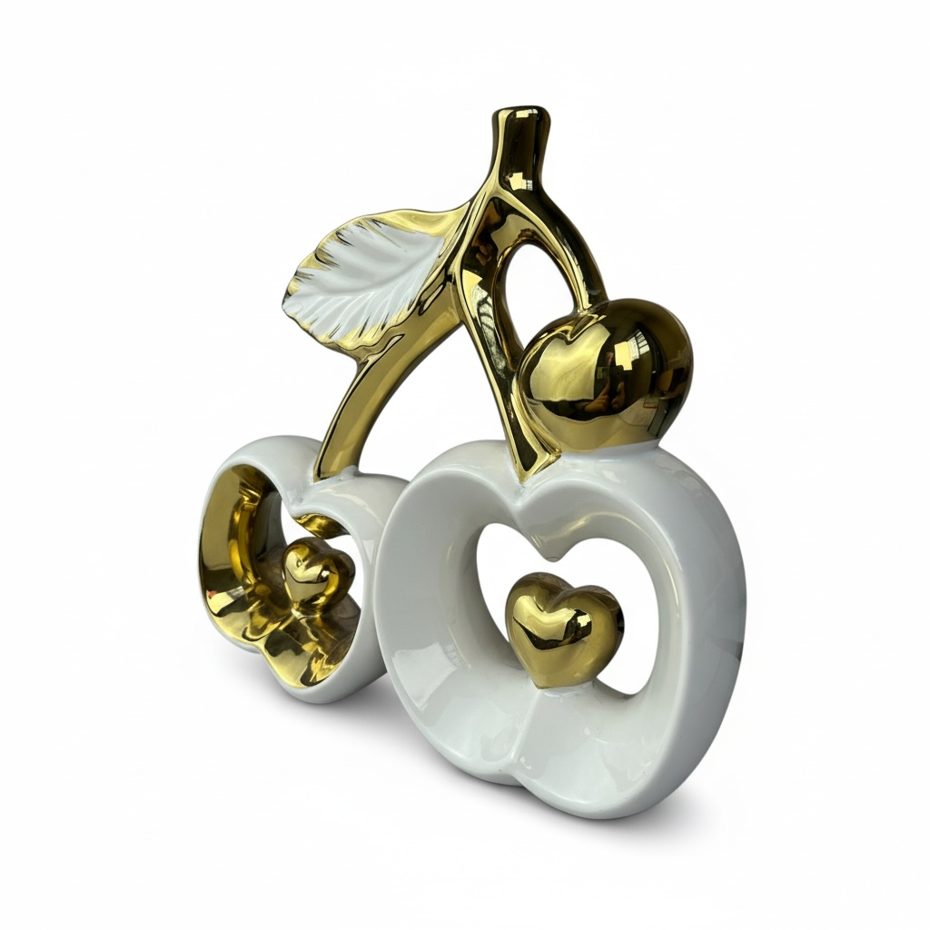 Escultura Cerejas Decorativas Cerâmica Brancas