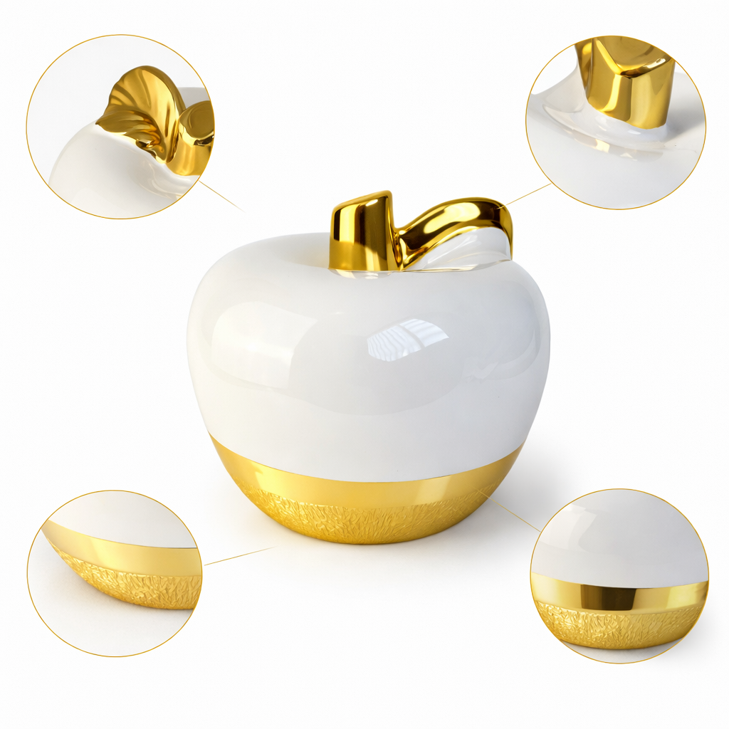Conjunto Maçãs Decorativas Brancas com Bandeja Dourada
