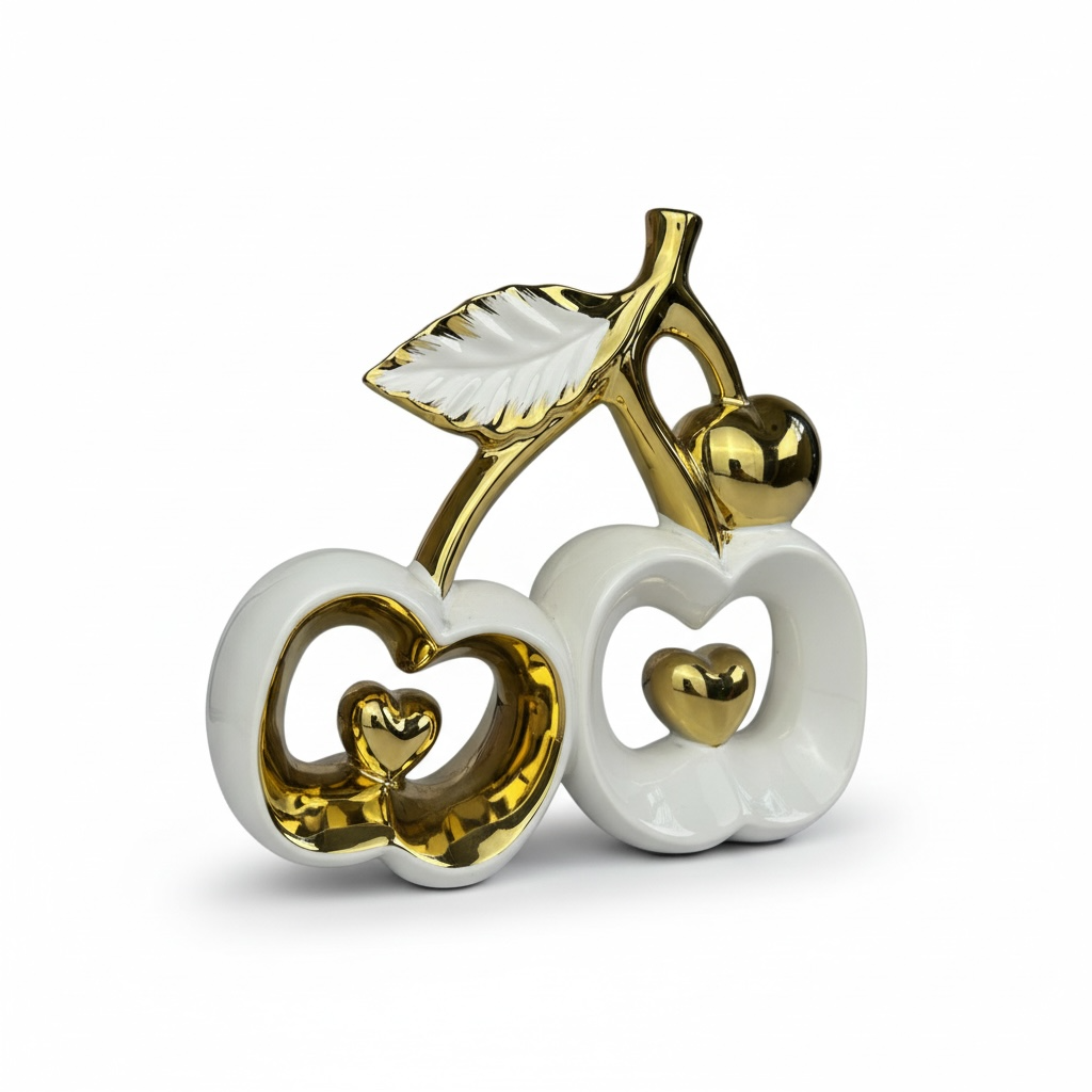 Escultura Cerejas Decorativas Cerâmica Brancas