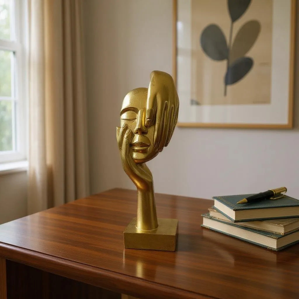 Escultura de Resina Silêncio Dourado Alidolado