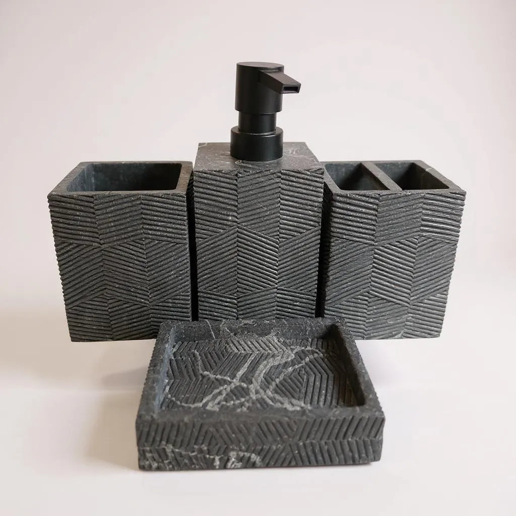 Conjunto de Acessórios para Banheiro Mármore Preto Alidolado