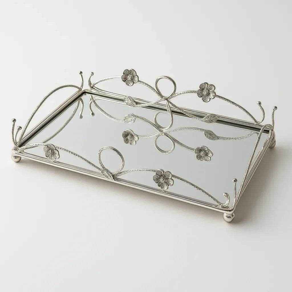 Bandeja de Vidro com Estrutura Prateada Alidolado - Vintage