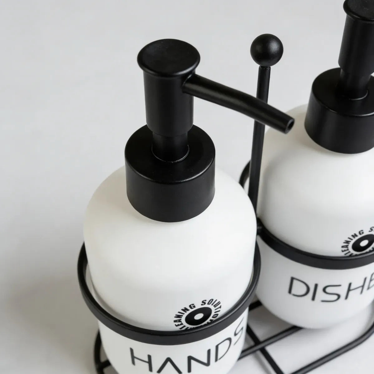 Kit Dispenser de Vidro Branco Fosco com Suporte Preto