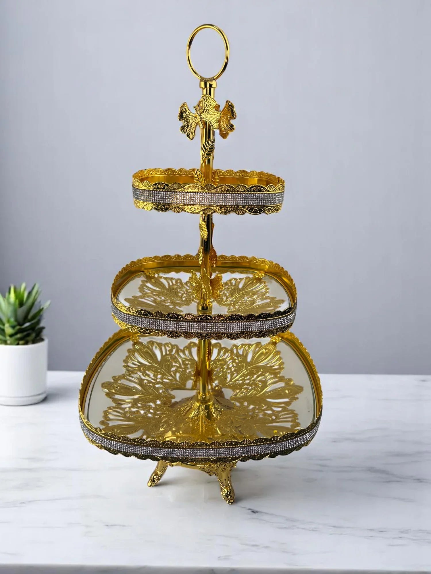 Centro de Mesa em Vidro Dourado Transparente Alidolado