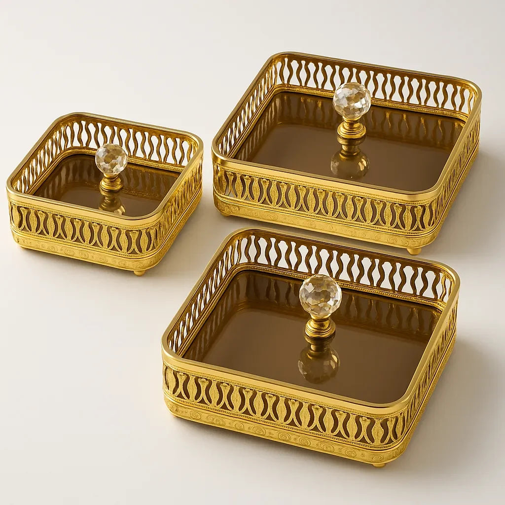 Conjunto de Bandejas Retangulares Decorativas 3 Peças Alidolado