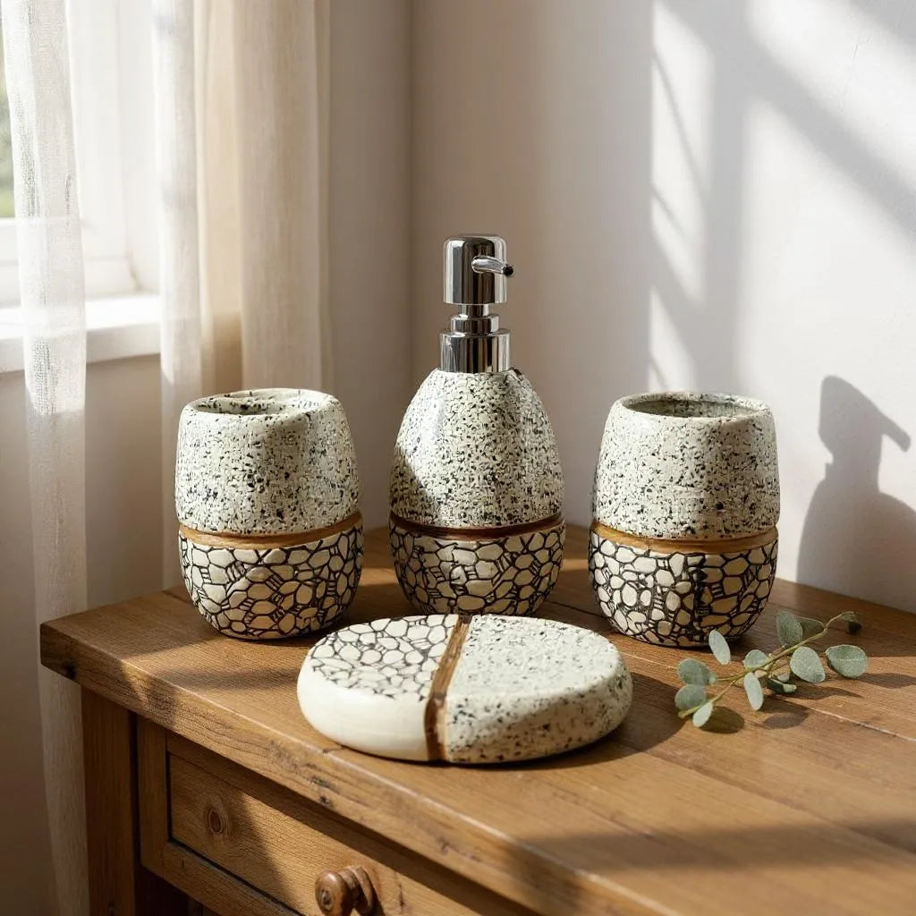 Conjunto de Banheiro Cerâmica Cinza com Branco Alidolado