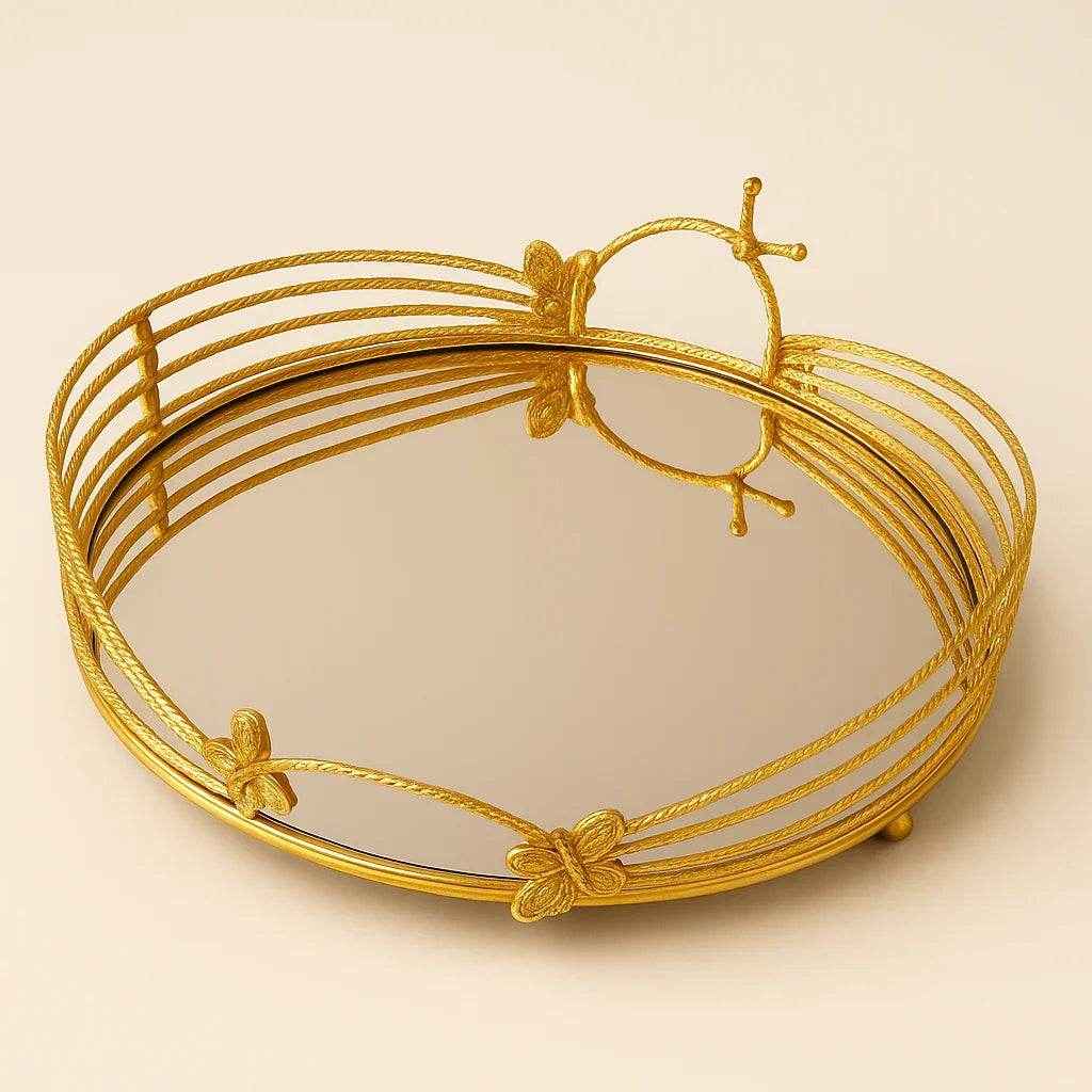 Bandeja Redonda Espelhada Dourada - Pequeno