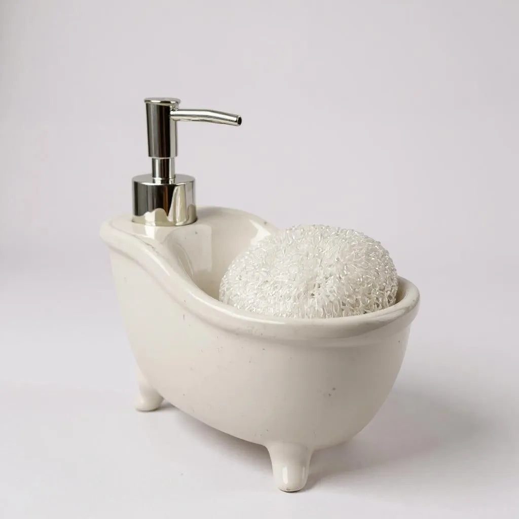 Dispenser de Sabonete Cerâmica Branco com Prata Alidolado