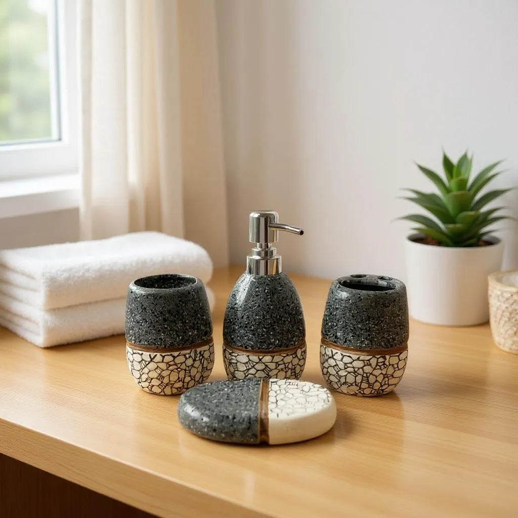 Conjunto de Banheiro Cerâmica Cinza com Branco Alidolado
