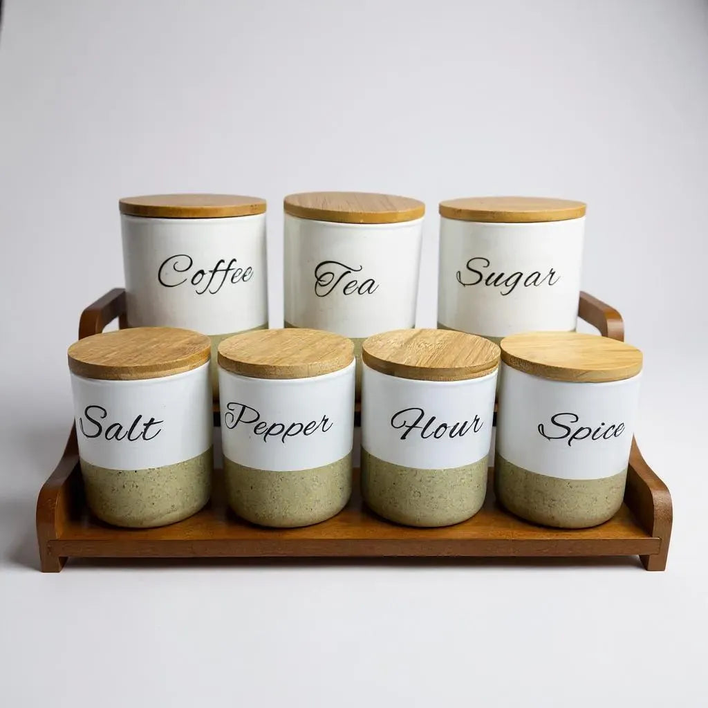 Conjunto de Cerâmica Branco com Bandeja de Madeira Alidolado