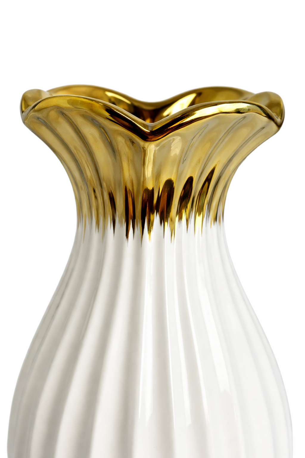 Vaso Decorativo em Cerâmica Branco com Detalhes Dourados