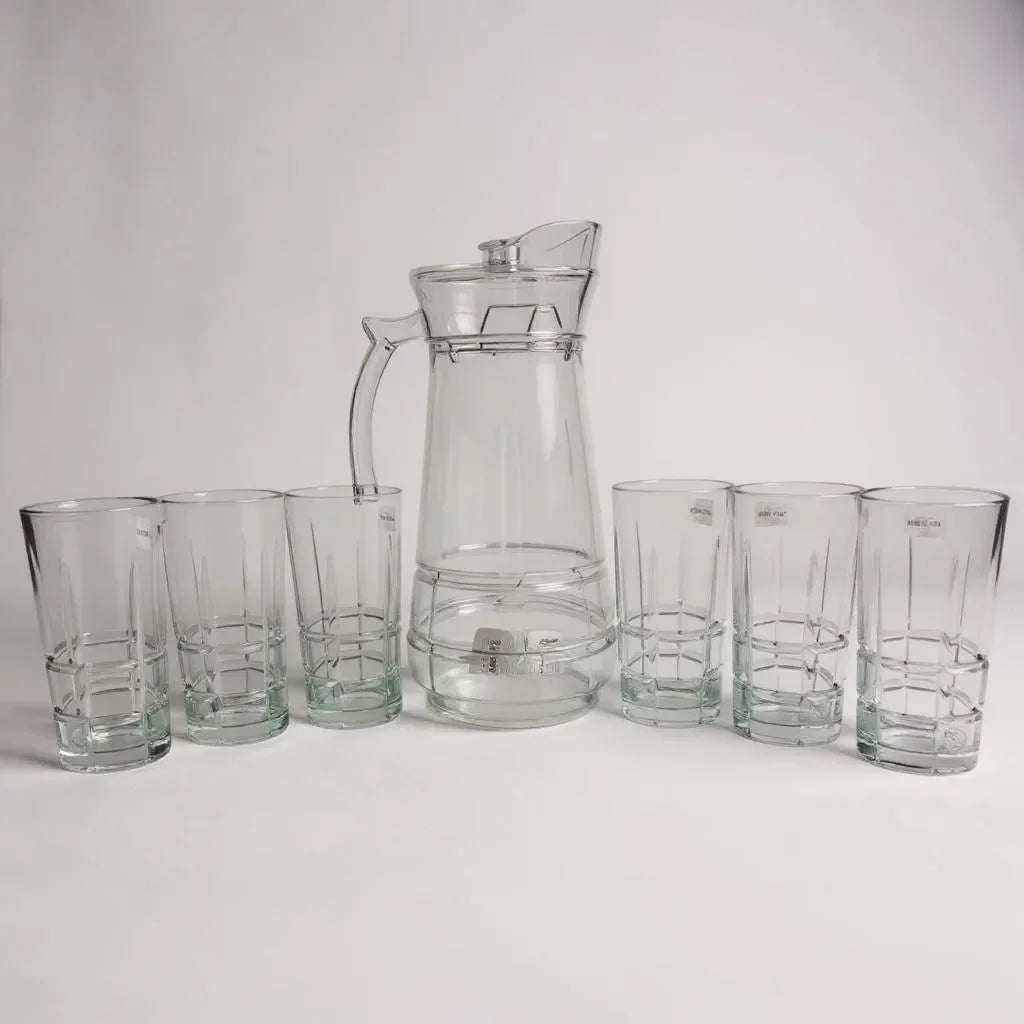 Jarra de Vidro com 6 Copos 370ml Kit Completo Alidolado