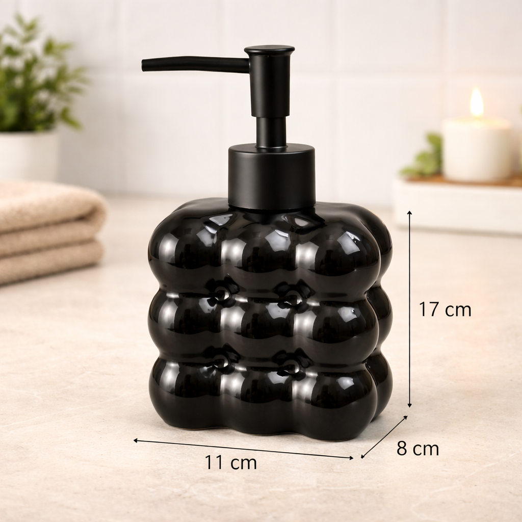 Dispenser de Vidro Preto Bolha com Bico Preto Fosco