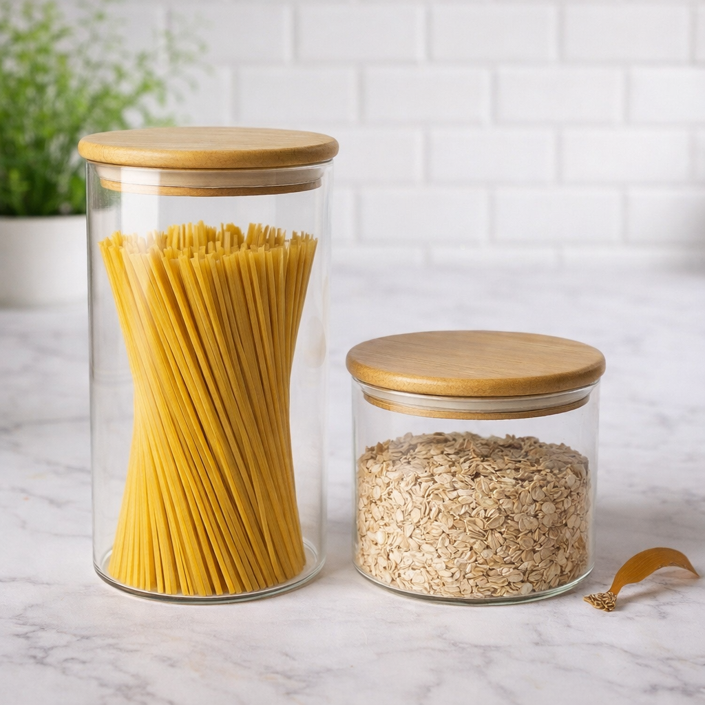 Kit de Potes Herméticos Tampa de Bambu 2 Peças Alidolado